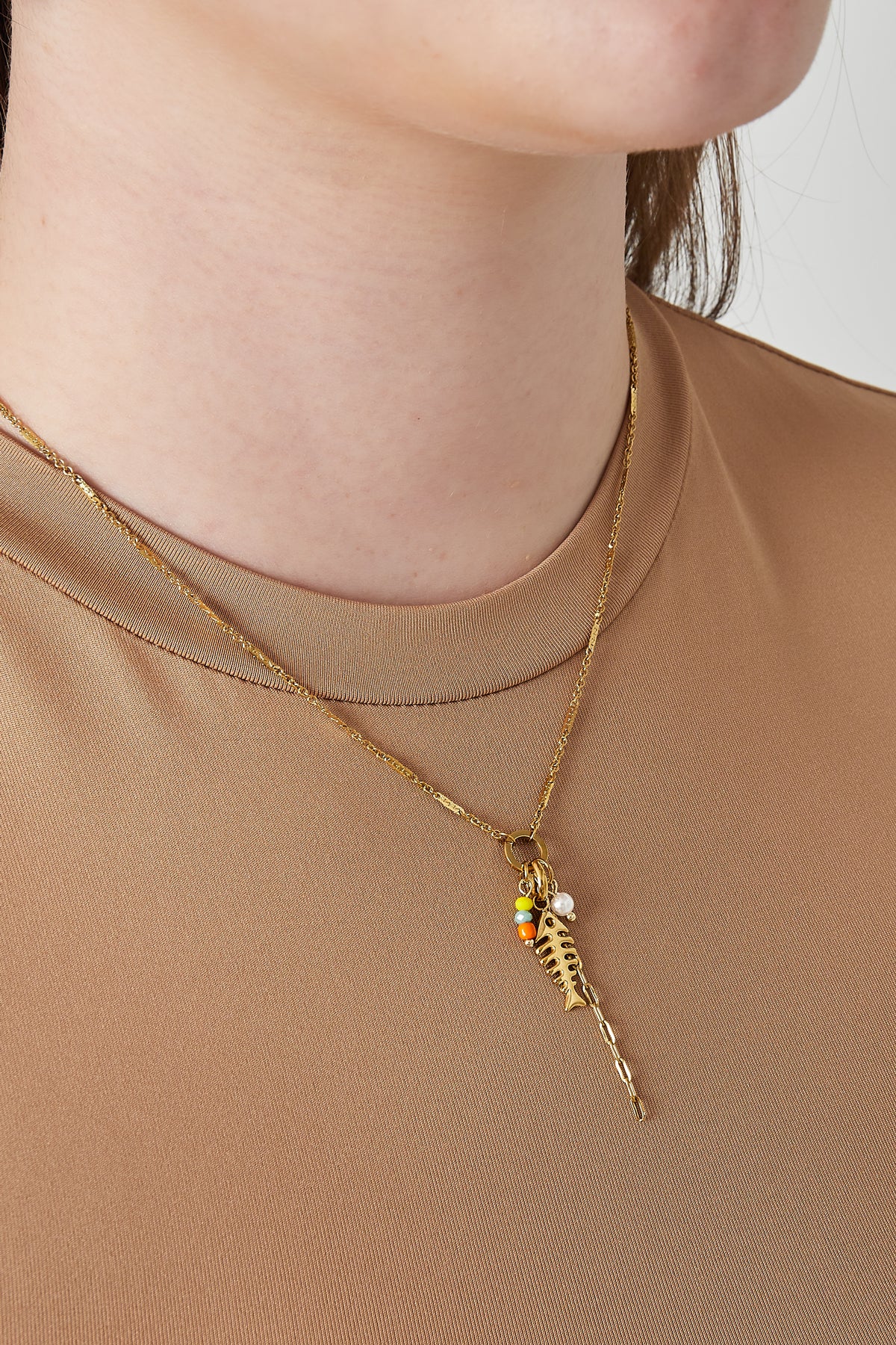 Ketting vis met kraaltjes - Goud
