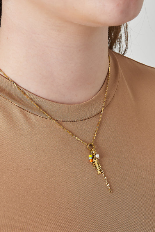Ketting vis met kraaltjes - Goud