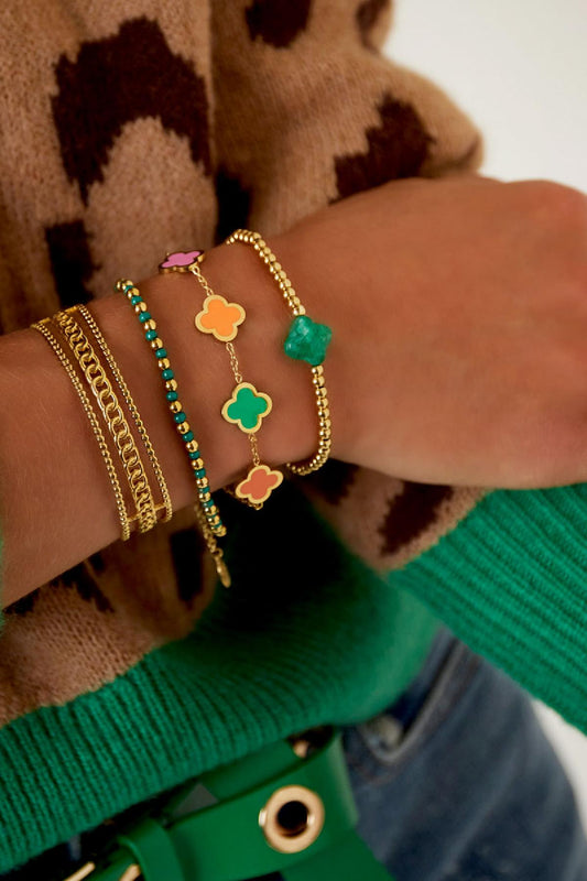 Armband colorful clover - Goud