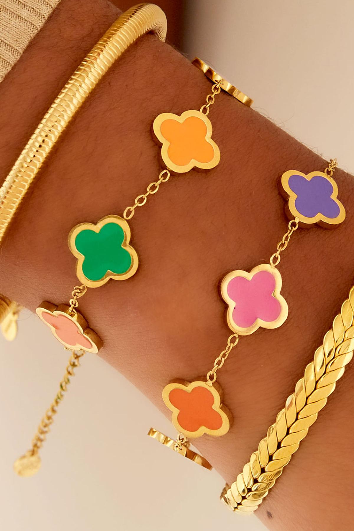 Armband colorful clover - Goud