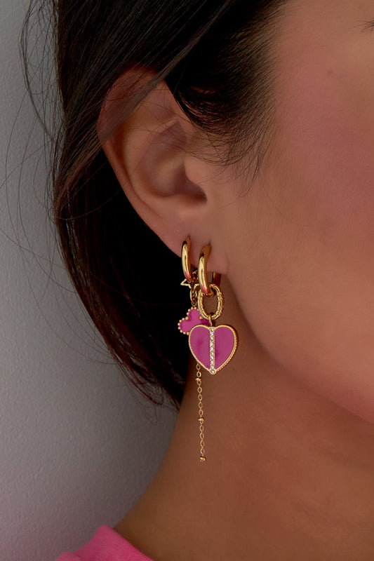 Oorbellen diamond heart roze - Goud
