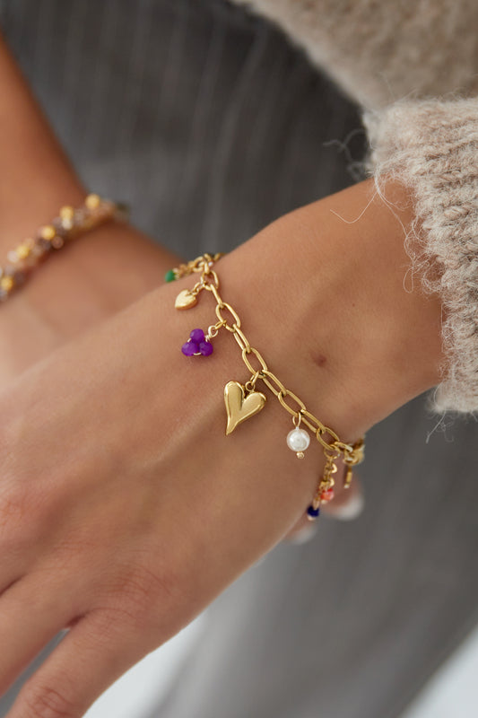 Bedelarmband colorful charms - Goud
