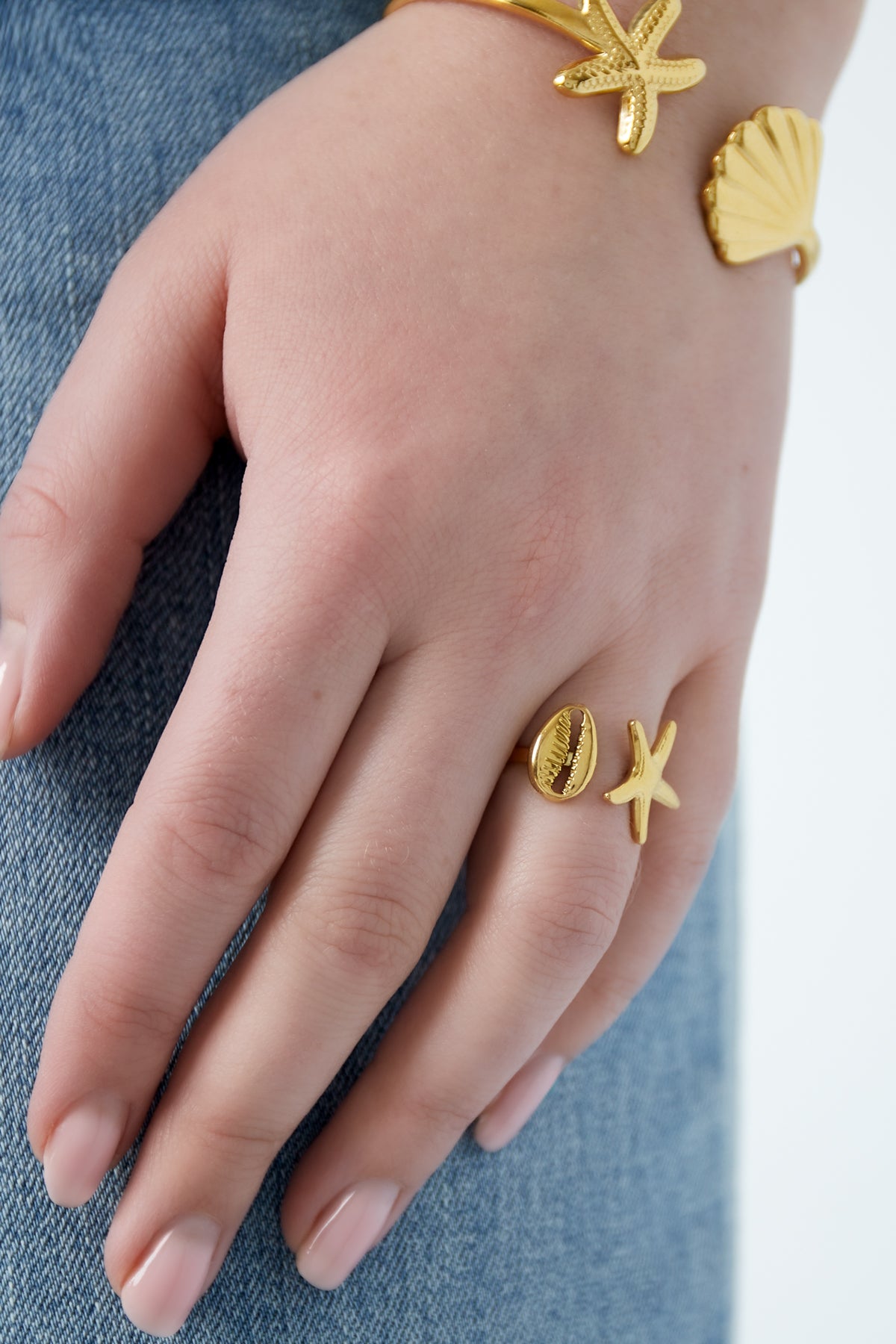 Ring met schelp en zeester - Goud