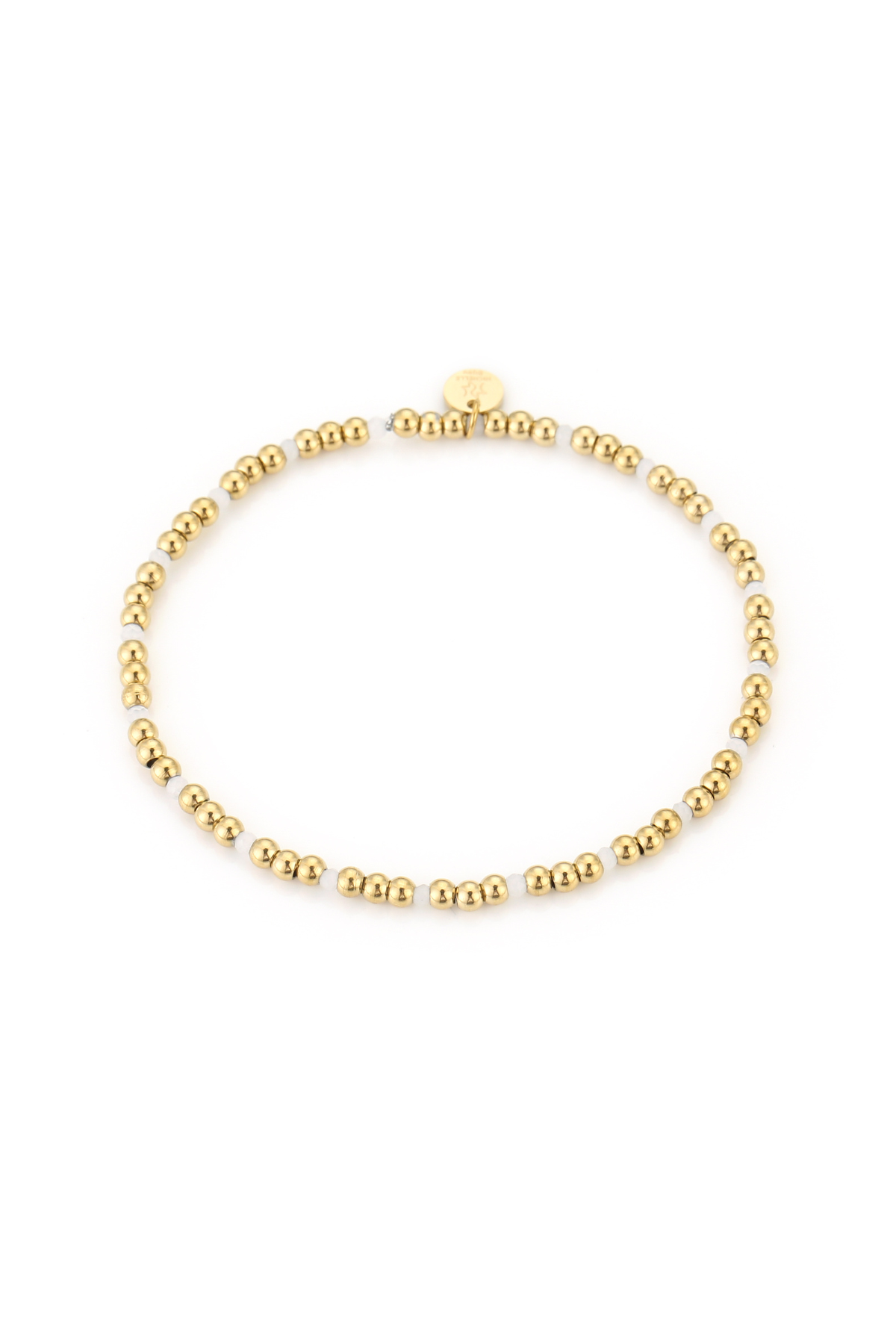 Armband small beads met witte kraaltjes - Goud