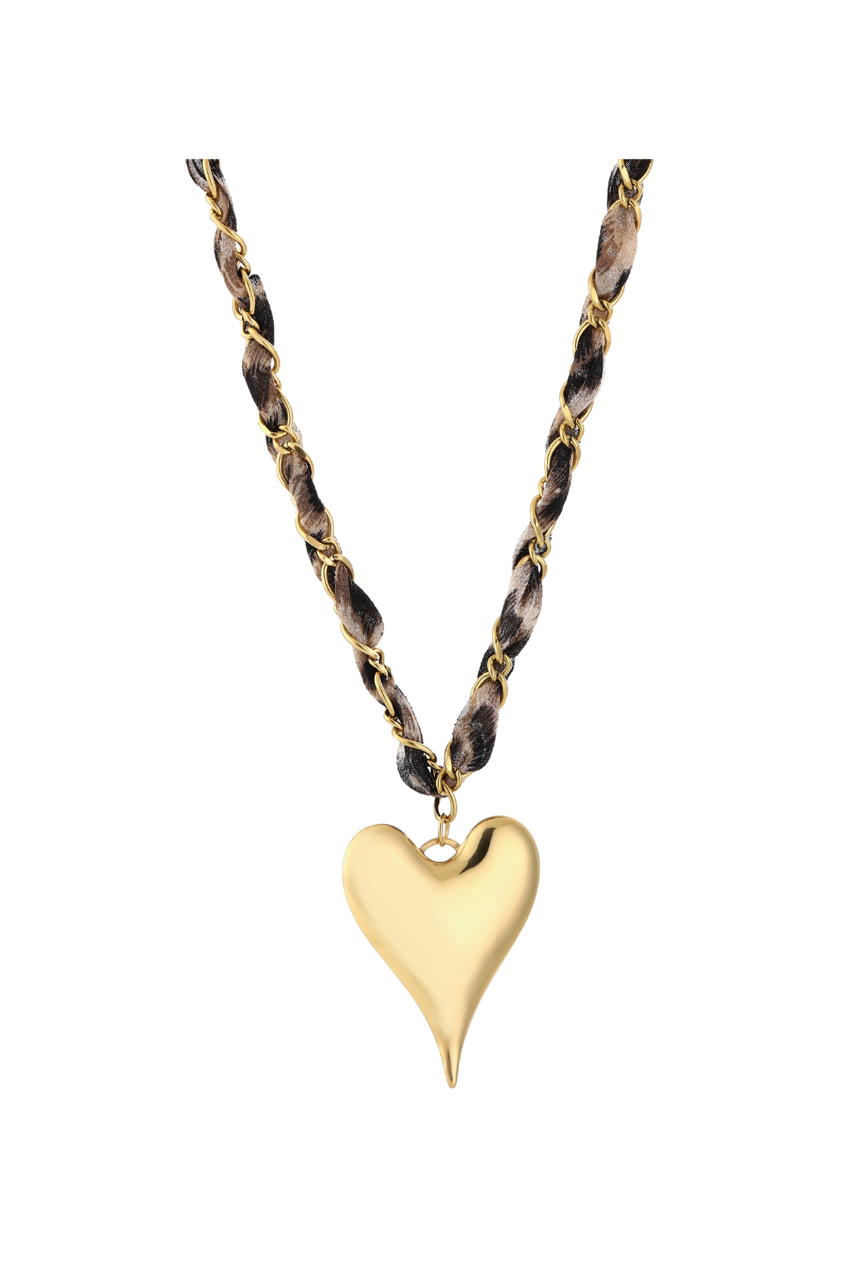 Stoffenketting met panterprint met groot hart - Goud