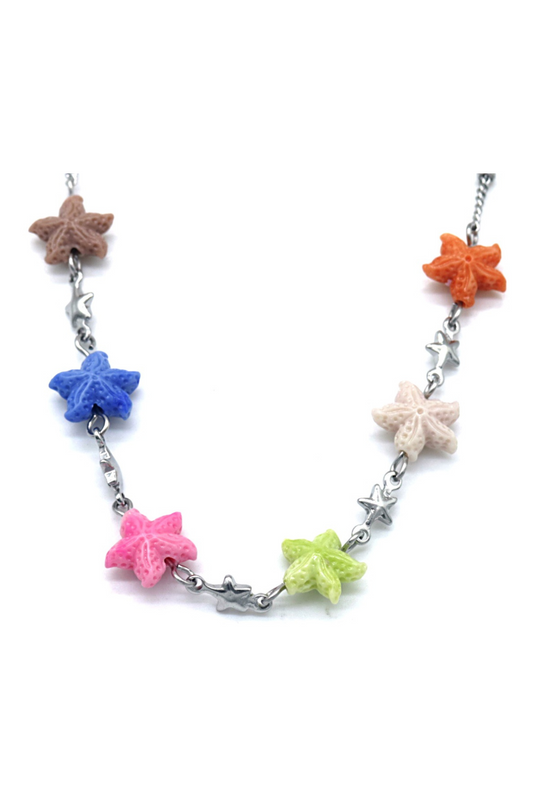 Ketting met gekleurde zeesterren - Zilver
