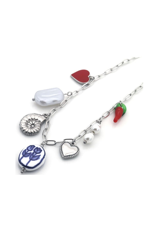 Schakelketting met bedels - Zilver