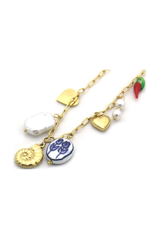 Schakelketting met bedels - Goud