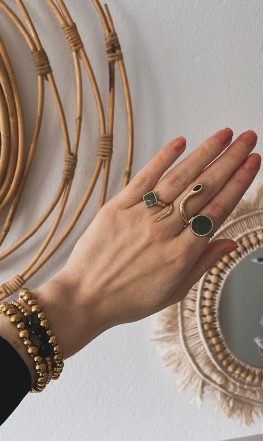 Ronde ring met natuursteen groen - Goud