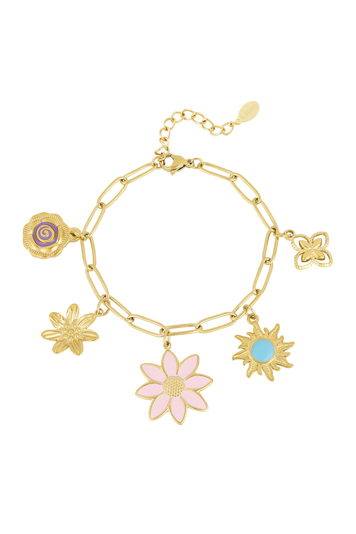 Bedelarmband pretty flowers - Goud