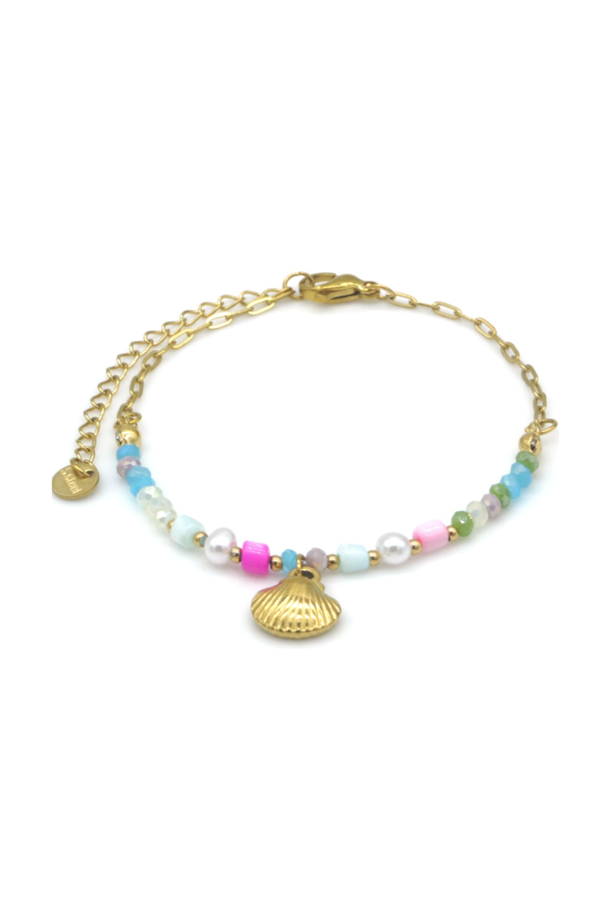 Armband met gekleurde kraaltjes met schelpen bedel - Goud