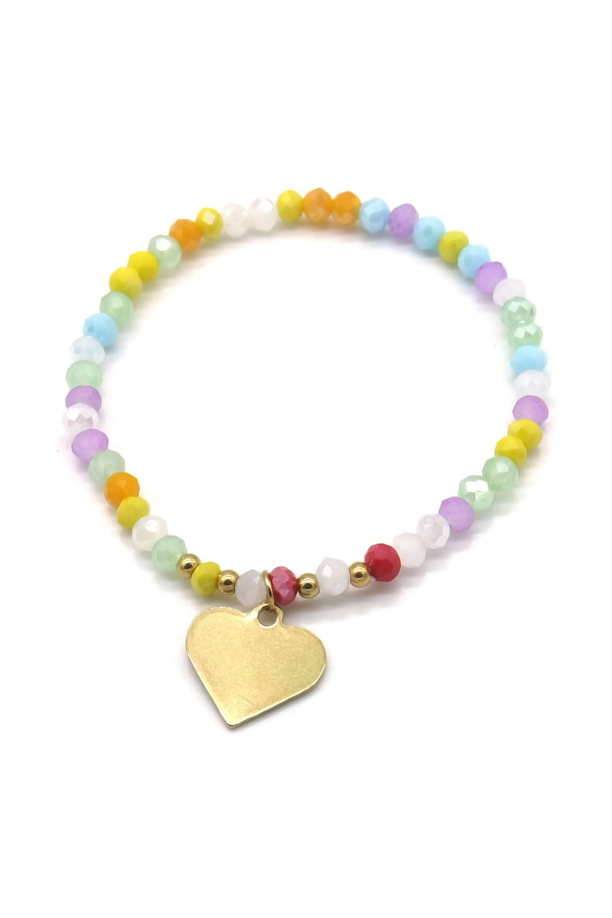 Armband met hart en gekleurde kraaltjes - Goud