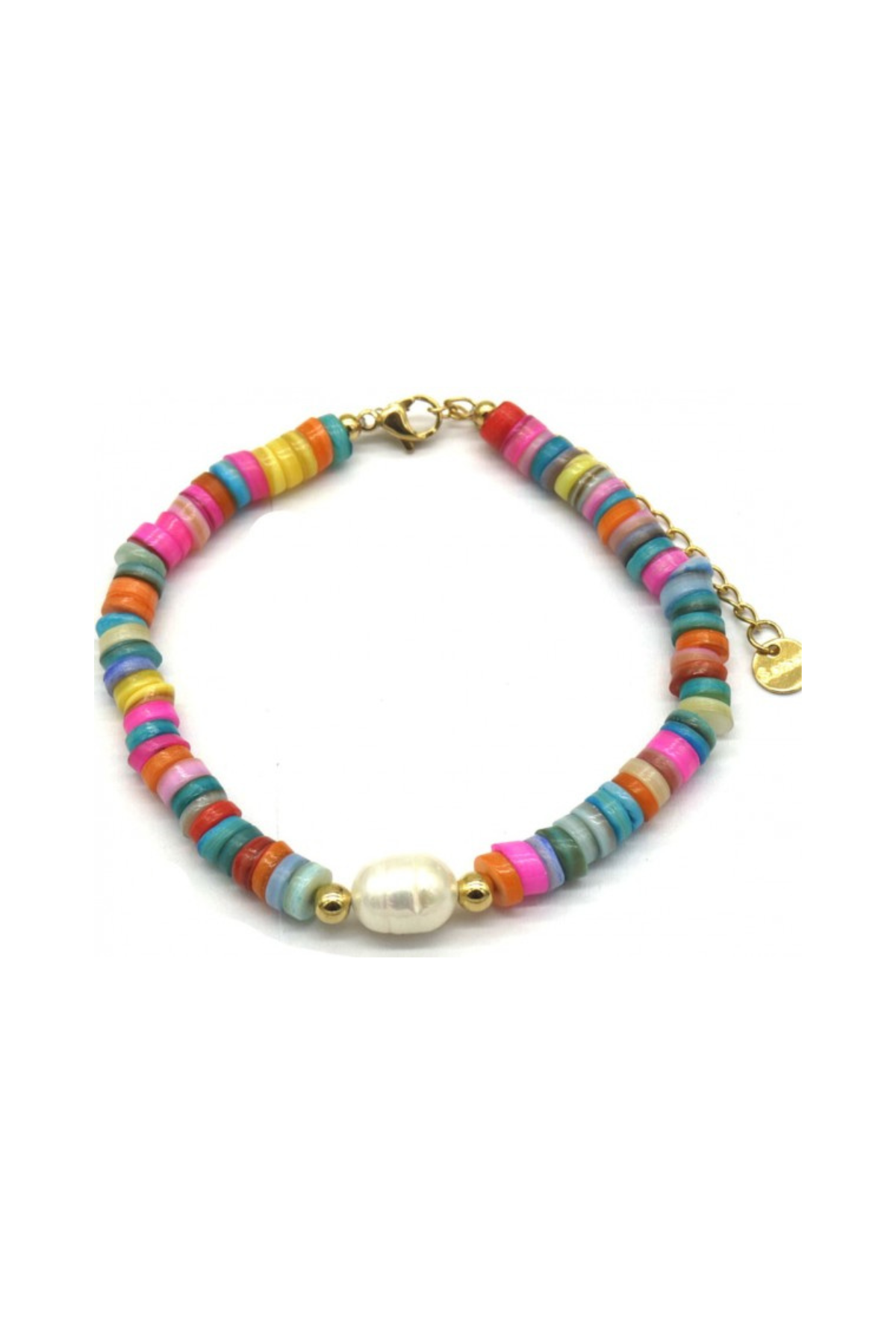 Armband met gekleurde kraaltjes met parel - Goud