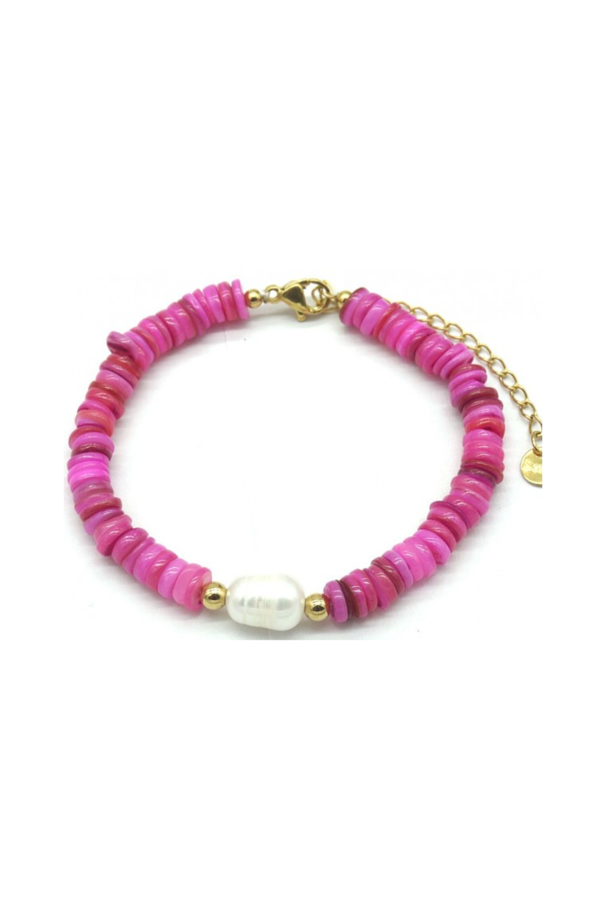 Armband met fuchsia kraaltjes met parel - Goud