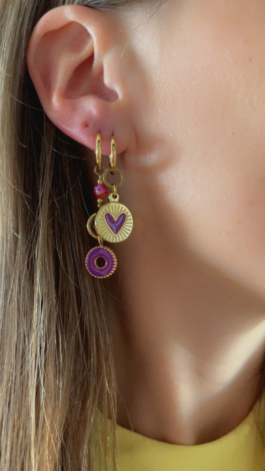 Oorbellen cosmic glow paars - Goud