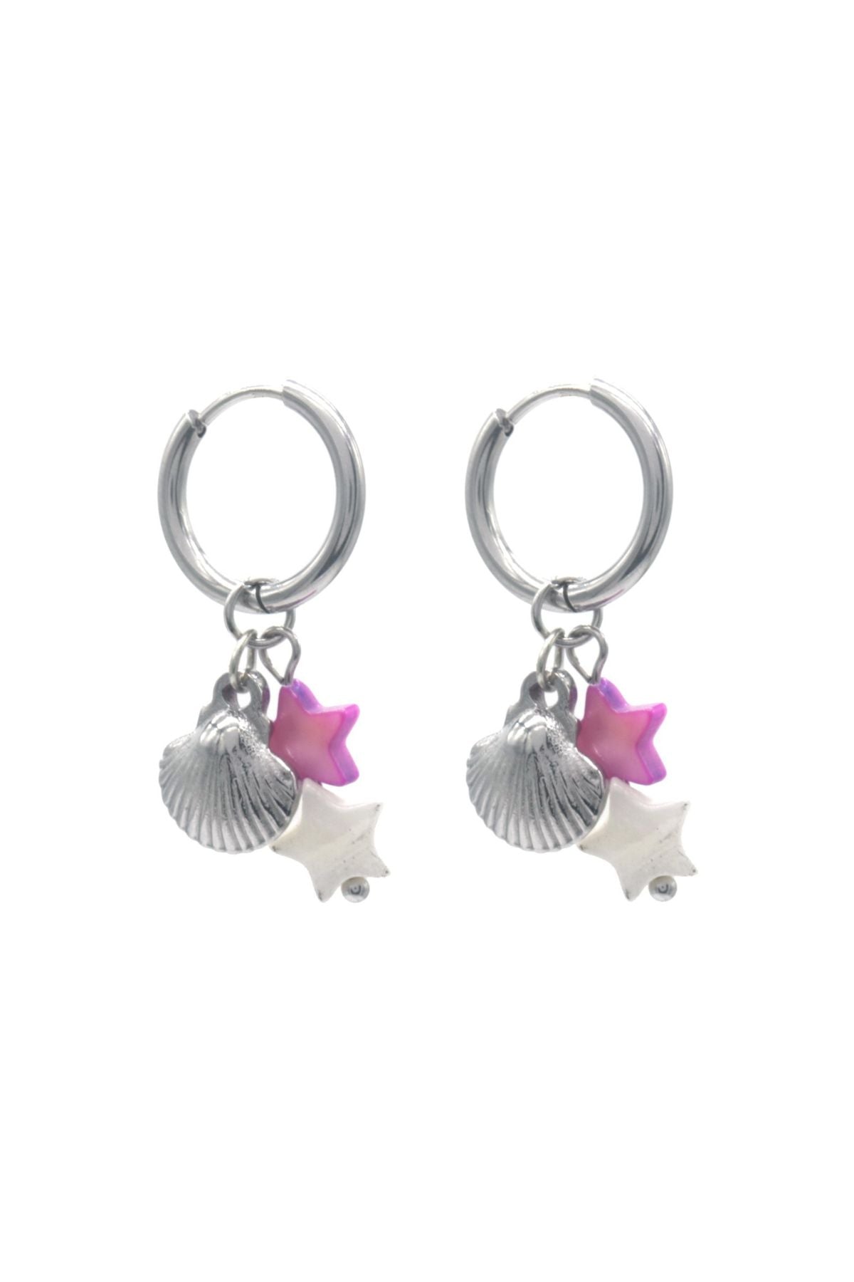 Oorbellen met schelp en sterren - Zilver
