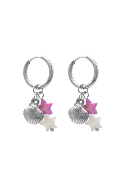Oorbellen met schelp en sterren - Zilver