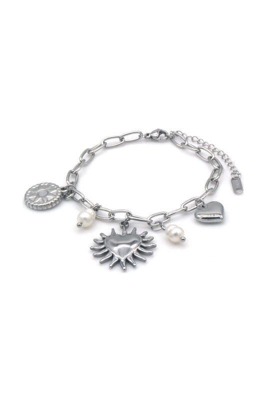 Armband met bedels en parels - Zilver