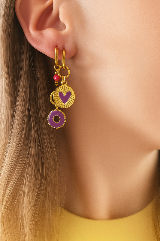 Oorbellen purple heart - Goud