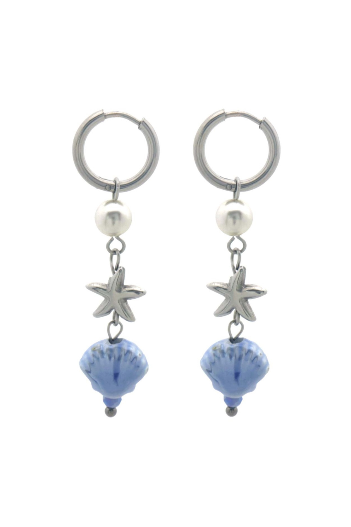 Oorbellen met blauwe schelp - Zilver