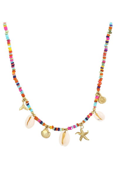 Bedelketting met schelpen en steentjes gekleurd - Goud